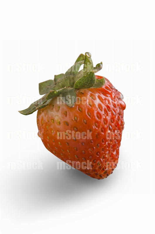 Fresa roja con hojas frescas