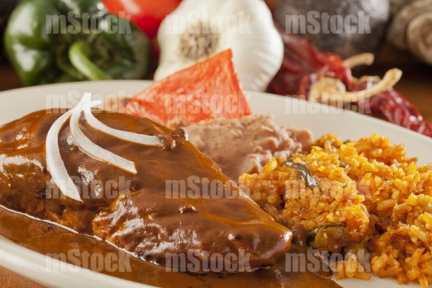 Pechuga de pollo bañada en mole