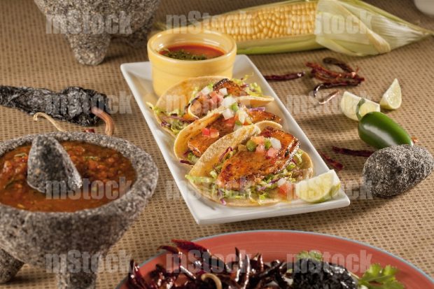 Tacos de pechuga de pollo adobada