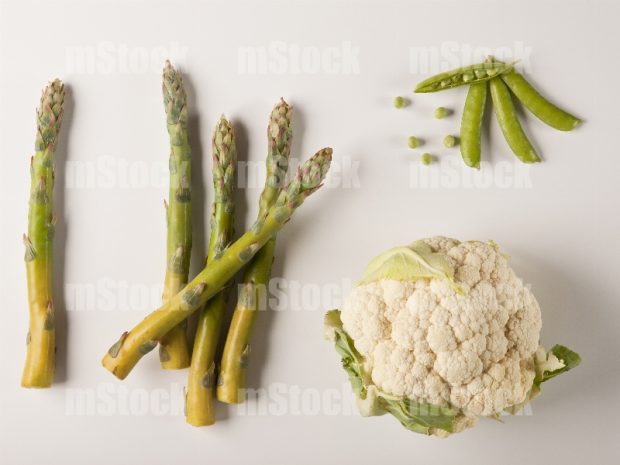 Espárragos, Coliflor y chícharos