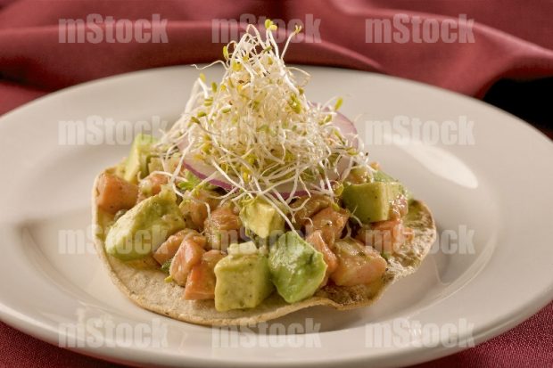 Tostada de Ceviche de Salmón con aguacate