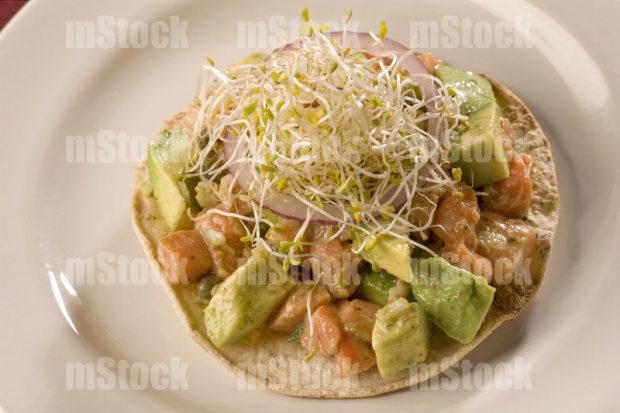 Tostada de Ceviche de Salmón y verduras