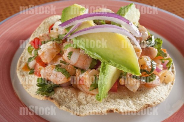 Tostada de Ceviche de Camarones